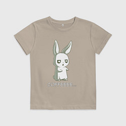 Футболка хлопковая детская Заяц хочет кофе, цвет: миндальный