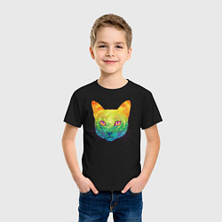 Футболка хлопковая детская Радужный котик rainbow cat, цвет: черный — фото 2