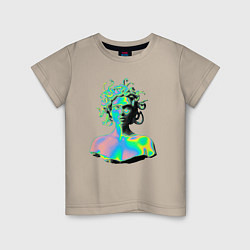 Футболка хлопковая детская Gorgon Medusa Vaporwave Neon, цвет: миндальный