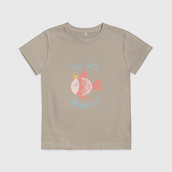 Футболка хлопковая детская Золотоя рыбка, цвет: миндальный