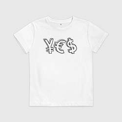 Футболка хлопковая детская YES юань, евро, доллар, цвет: белый