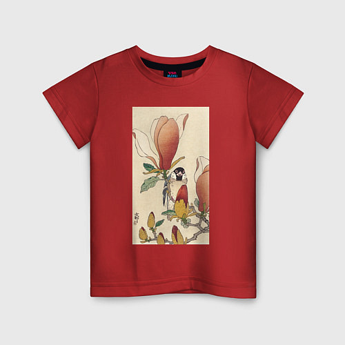 Детская футболка Sparrow on Blooming Magnolia Branch / Красный – фото 1