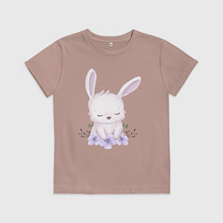 Футболка хлопковая детская Милый Крольчонок С Цветочками, цвет: пыльно-розовый