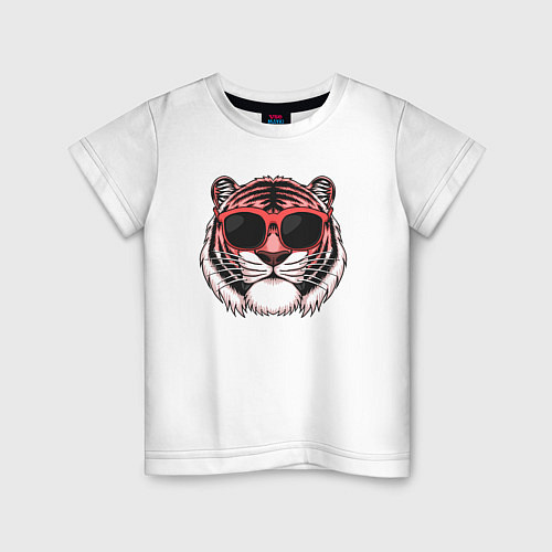 Детская футболка Модный тигр в очках / Белый – фото 1