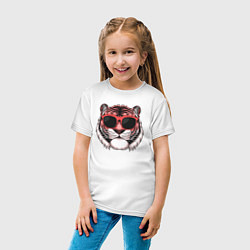 Футболка хлопковая детская Модный тигр в очках, цвет: белый — фото 2