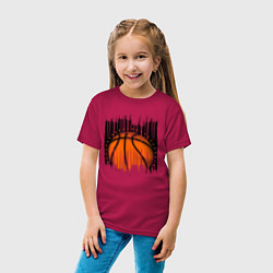 Футболка хлопковая детская Баскетбольный мяч в разрыве, цвет: маджента — фото 2