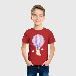 Футболка хлопковая детская Милый Крольчонок Взлетает На Воздушном Шаре, цвет: красный — фото 2