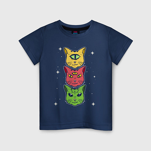 Детская футболка Коты пришельцы с разных планет / Тёмно-синий – фото 1