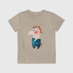 Футболка хлопковая детская Конь Детский рисунок, цвет: миндальный