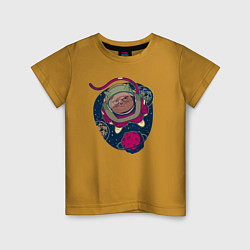 Футболка хлопковая детская Строгий взгляд кота астронавта, цвет: горчичный