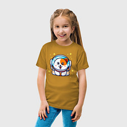 Футболка хлопковая детская Котенок Астронавт, цвет: горчичный — фото 2