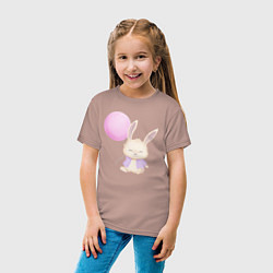 Футболка хлопковая детская Милый Крольчонок С Воздушным Шариком, цвет: пыльно-розовый — фото 2