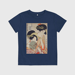Футболка хлопковая детская Chojiya Hinazuru Hinamatsu Две девушки, цвет: тёмно-синий