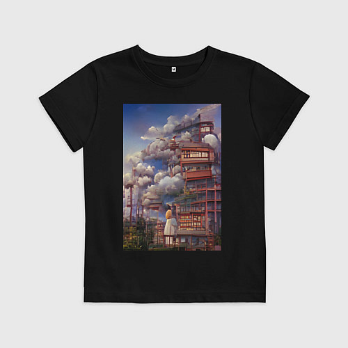 Детская футболка Деревушка в Японии / Черный – фото 1