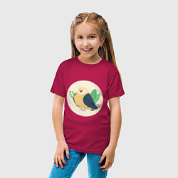 Футболка хлопковая детская Птичка и ягоды, цвет: маджента — фото 2