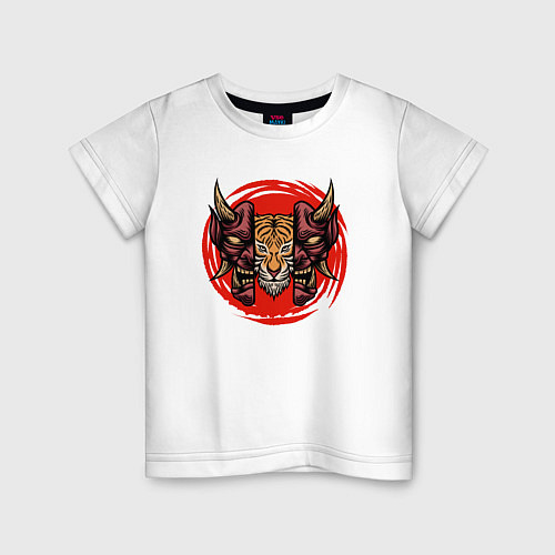 Детская футболка Тигр в маске самурая / Белый – фото 1