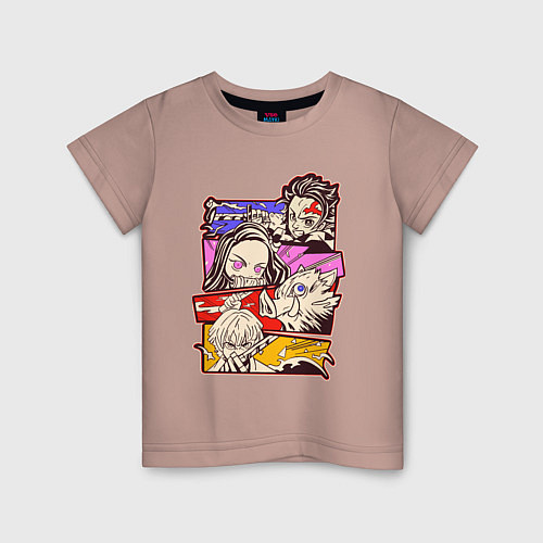 Детская футболка Клинок, рассекающий демонов Истребитель демонов / Пыльно-розовый – фото 1