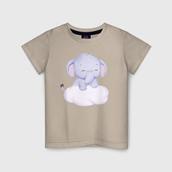 Футболка хлопковая детская Милый Слонёнок Стоит На Облаке, цвет: миндальный