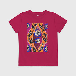 Футболка хлопковая детская Samarkande Flower Pochoir Pattern Цветочный орнаме, цвет: маджента