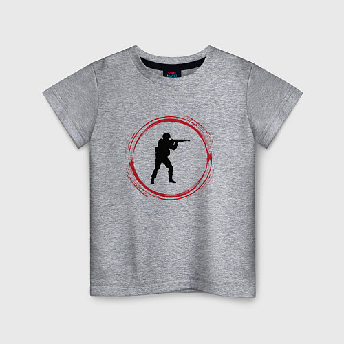 Детская футболка Символ Counter Strike и красная краска вокруг / Меланж – фото 1