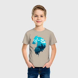 Футболка хлопковая детская Принцесса Мононоке волчий силуэт, цвет: миндальный — фото 2