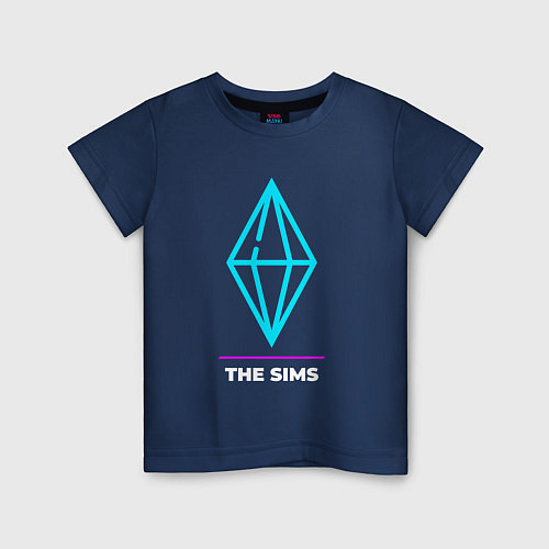 Детская футболка Символ The Sims в неоновых цветах / Тёмно-синий – фото 1