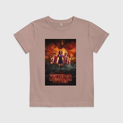 Футболка хлопковая детская Очень странные дела, персонажи, цвет: пыльно-розовый