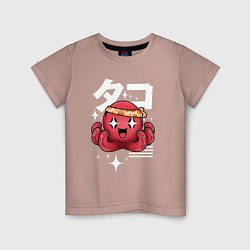Футболка хлопковая детская Japanese octopus, цвет: пыльно-розовый