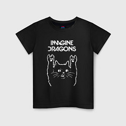 Футболка хлопковая детская Imagine Dragons Рок кот, цвет: черный