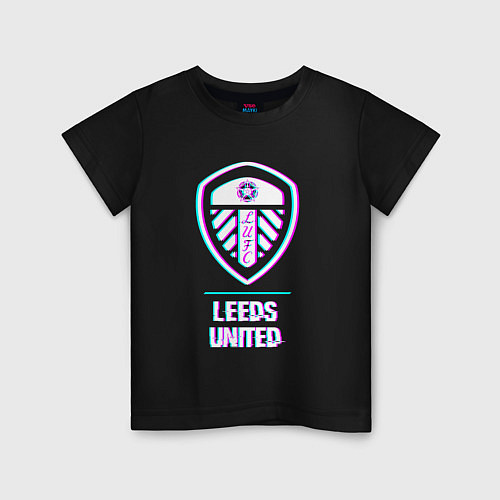 Детская футболка Leeds United FC в стиле Glitch / Черный – фото 1