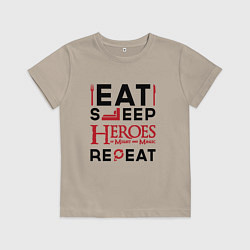 Футболка хлопковая детская Надпись: Eat Sleep Heroes of Might and Magic Repea, цвет: миндальный