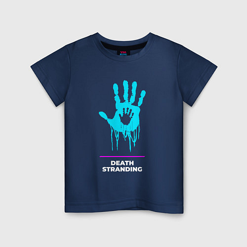 Детская футболка Символ Death Stranding в неоновых цветах / Тёмно-синий – фото 1