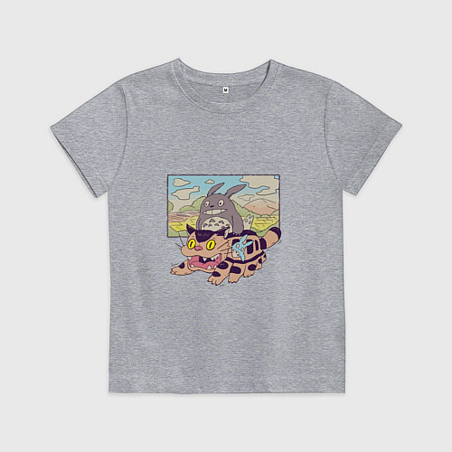 Детская футболка Тоторо на котобусе / Меланж – фото 1
