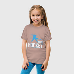 Футболка хлопковая детская Хоккей Силуэт спортсмена, цвет: пыльно-розовый — фото 2