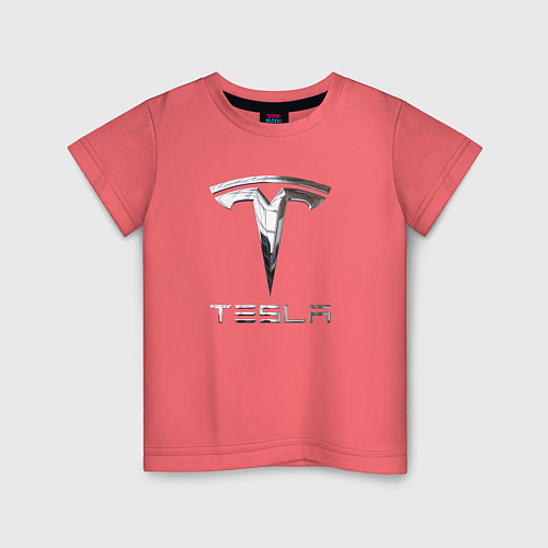 Детская футболка Tesla Logo Тесла Логотип / Коралловый – фото 1