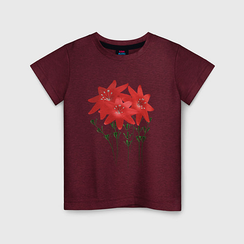 Детская футболка Flowers red / Меланж-бордовый – фото 1