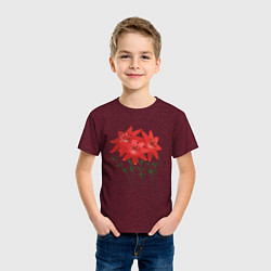 Футболка хлопковая детская Flowers red, цвет: меланж-бордовый — фото 2