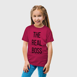 Футболка хлопковая детская The real boss!, цвет: маджента — фото 2