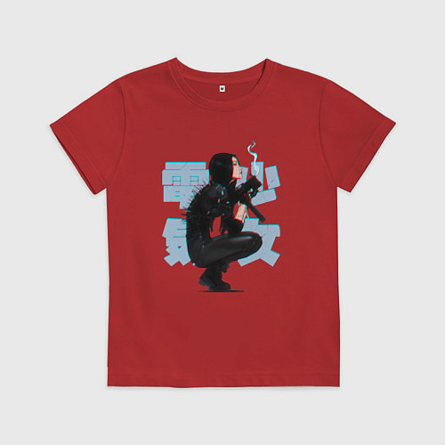 Детская футболка Cyberpunk 2077 Девушка киборг / Красный – фото 1