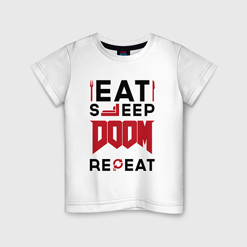 Детская футболка Надпись: Eat Sleep Doom Repeat / Белый – фото 1