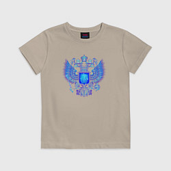 Футболка хлопковая детская Неоновый герб России, цвет: миндальный