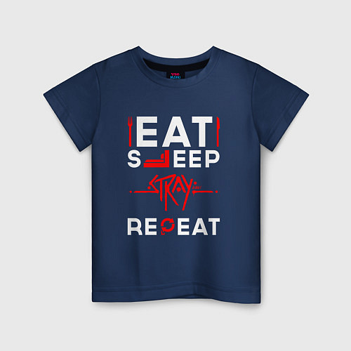 Детская футболка Надпись Eat Sleep Stray Repeat / Тёмно-синий – фото 1