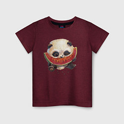 Футболка хлопковая детская Маленький панда ест арбуз, цвет: меланж-бордовый