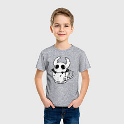 Футболка хлопковая детская Hollow Knight рыцарь в чашке, цвет: меланж — фото 2