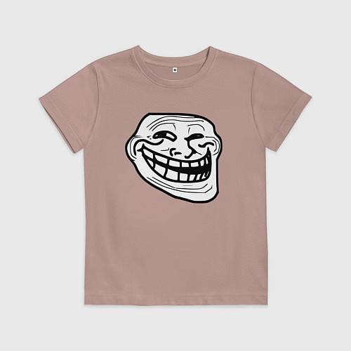 Детская футболка Тролльфейс улыбается мем / Пыльно-розовый – фото 1