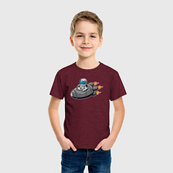Футболка хлопковая детская Космонавт летит в ракете, цвет: меланж-бордовый — фото 2