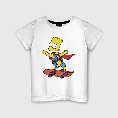 Детская футболка Барт Симпсон - крутой скейтер / Белый – фото 1
