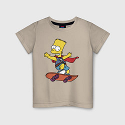 Футболка хлопковая детская Барт Симпсон - крутой скейтер, цвет: миндальный