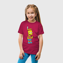 Футболка хлопковая детская Барт Симпсон - индеец, цвет: маджента — фото 2