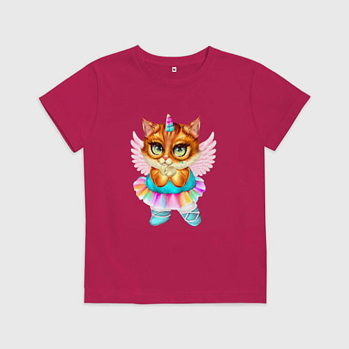 Детская футболка Рыжая кошечка принцесса / Маджента – фото 1